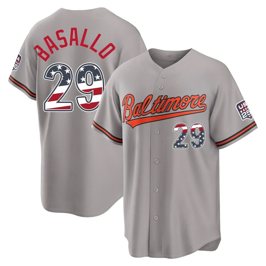 Newshop B.Orioles #29 Samuel Basallo Player Gray USA 250 Fourth of July Home Game Stitched Jerseys
