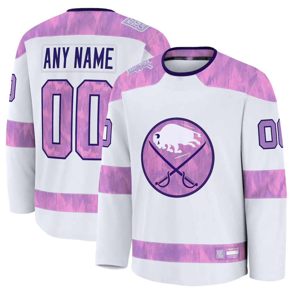 Newshops Custom B.Sabres White 2024 Hockey Fights Cancer Practice Stitched Jerseys