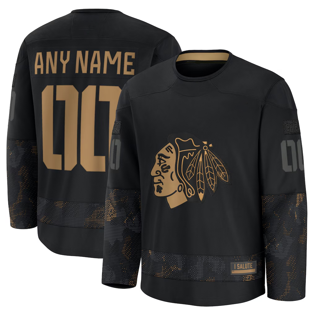 Newshops Custom C.Blackhawks Black 2024 Military Appreciation Practice Jerseys