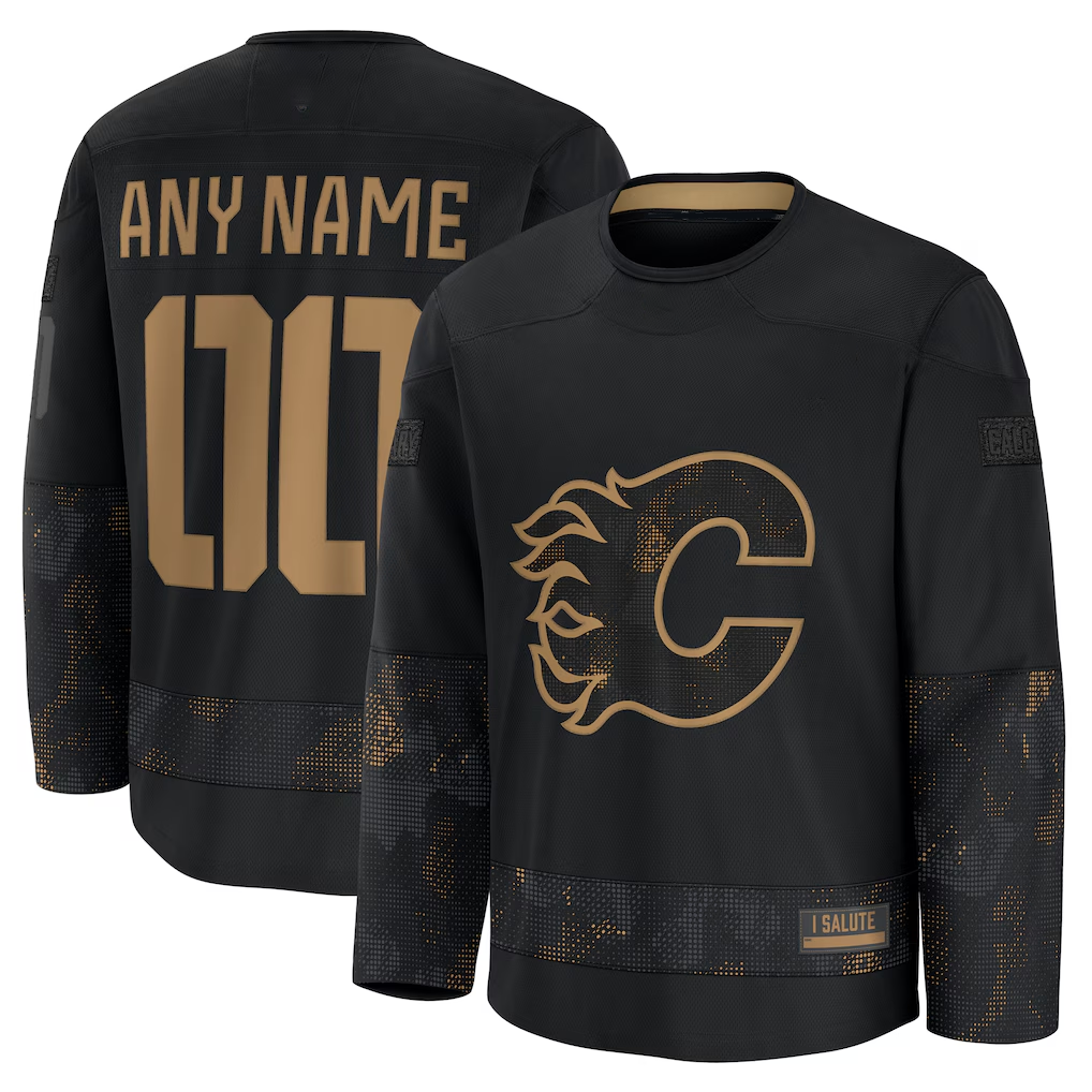 Newshops Custom C.Flames Black 2024 Military Appreciation Practice Jerseys