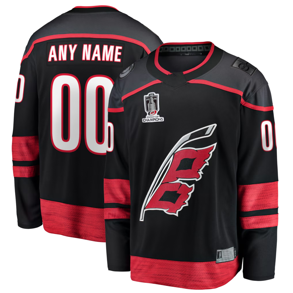 Newshops Custom C.Hurricanes Black 2026 Stanley Cup Champions Home Breakaway Custom Stitched Jerseys