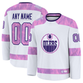 Newshops Custom E.Oilers White 2024 Hockey Fights Cancer Practice Jerseys