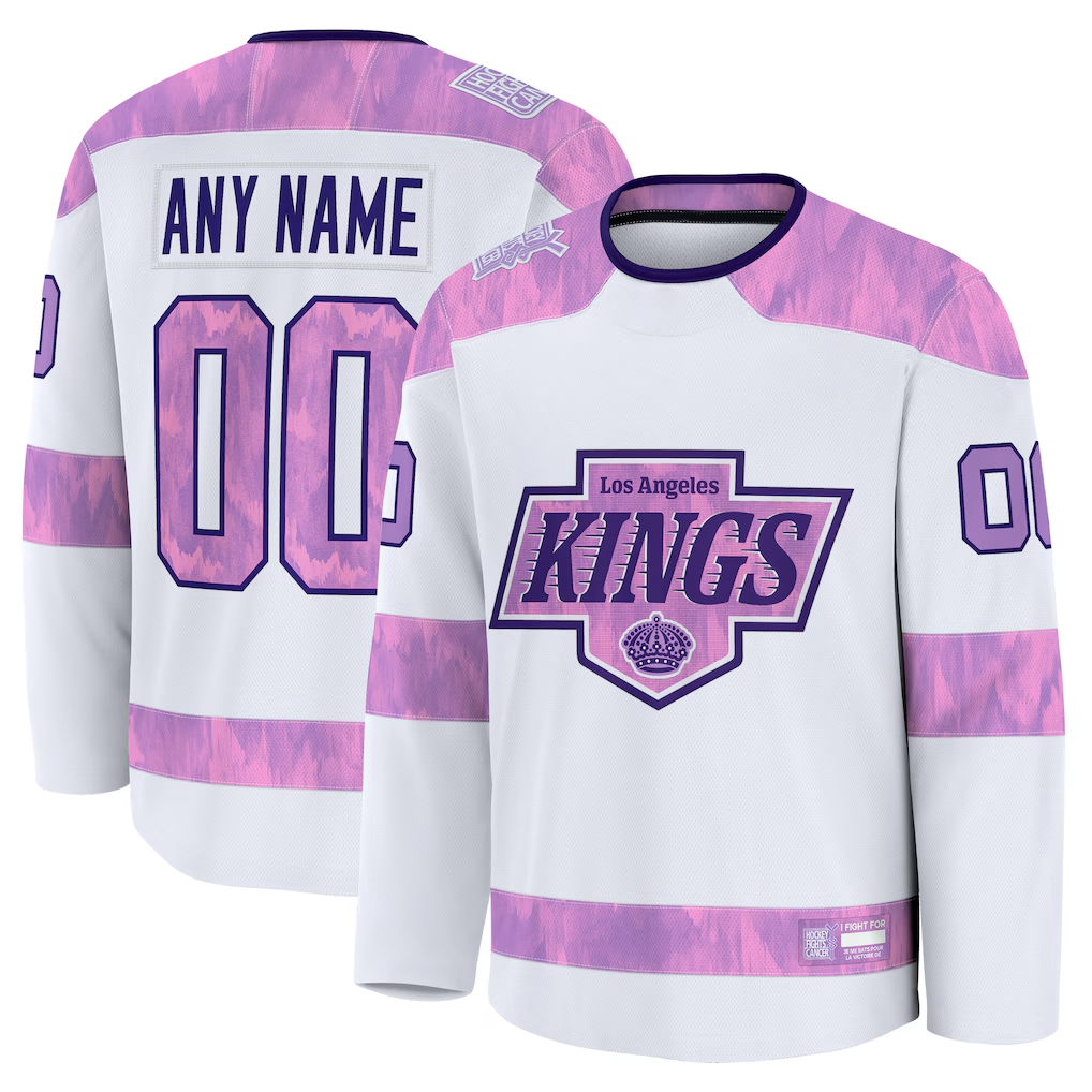 Newshops Custom LA.Kings White 2024 Hockey Fights Cancer Practice Jerseys