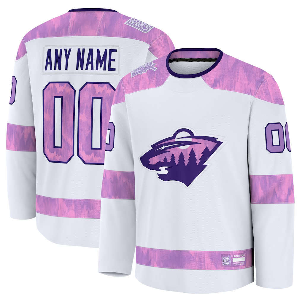 Newshops Custom M.Wild White 2024 Hockey Fights Cancer Practice Jerseys