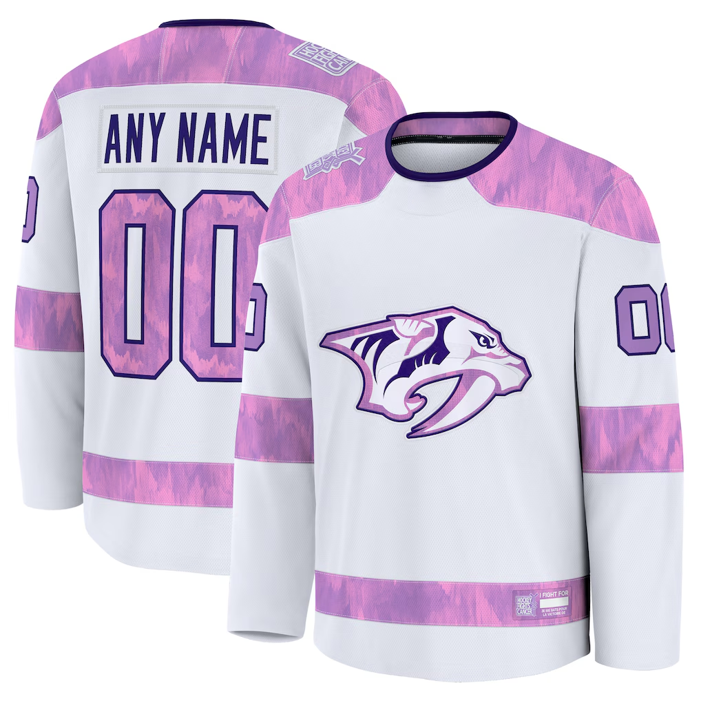 Newshops Custom N.Predators White 2024 Hockey Fights Cancer Practice Jerseys
