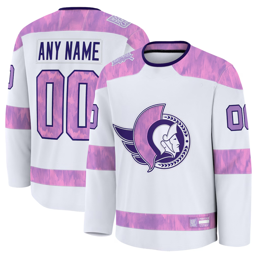 Newshops Custom O.Senators White 2024 Hockey Fights Cancer Practice Jerseys