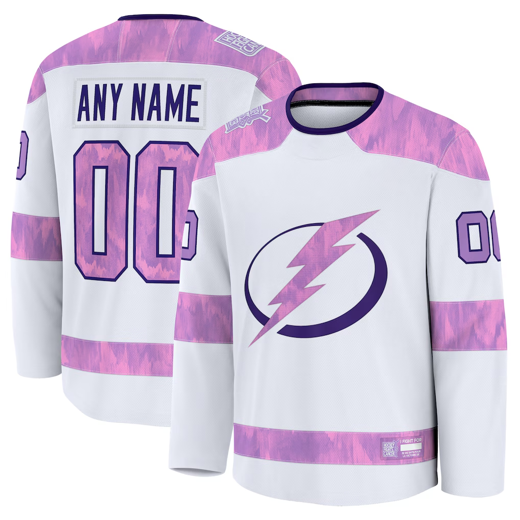 Newshops Custom TB.Lightning White 2024 Hockey Fights Cancer Practice Jerseys