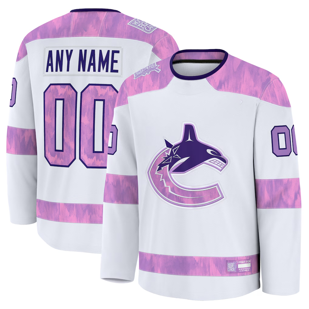 Newshops Custom V.Canucks White 2024 Hockey Fights Cancer Practice Jerseys
