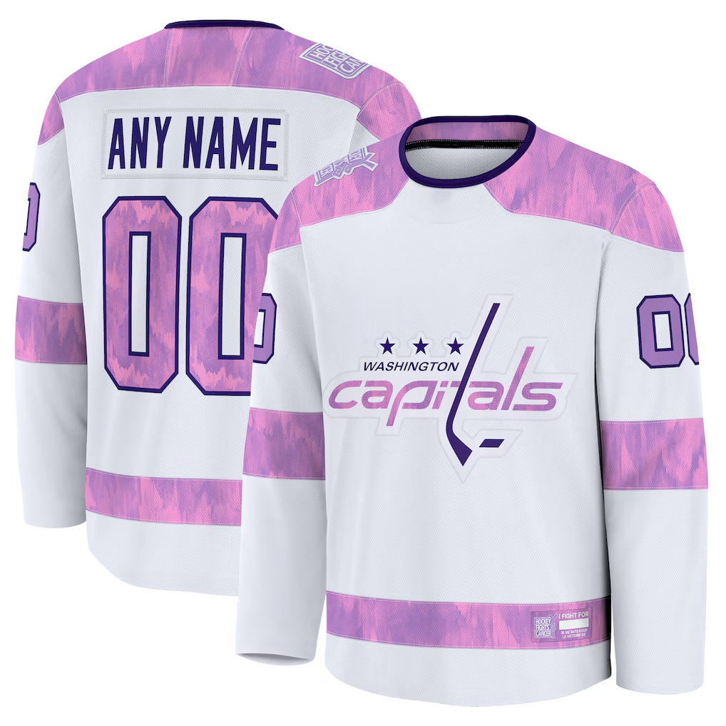 Newshops Custom W.Capitals White 2024 Hockey Fights Cancer Practice Jerseys