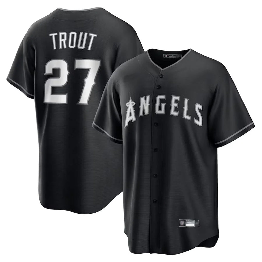 newshops LA.Angels #27 Mike Trout Player Black Lights Out Fashion T-shirt Stitched Jerseys