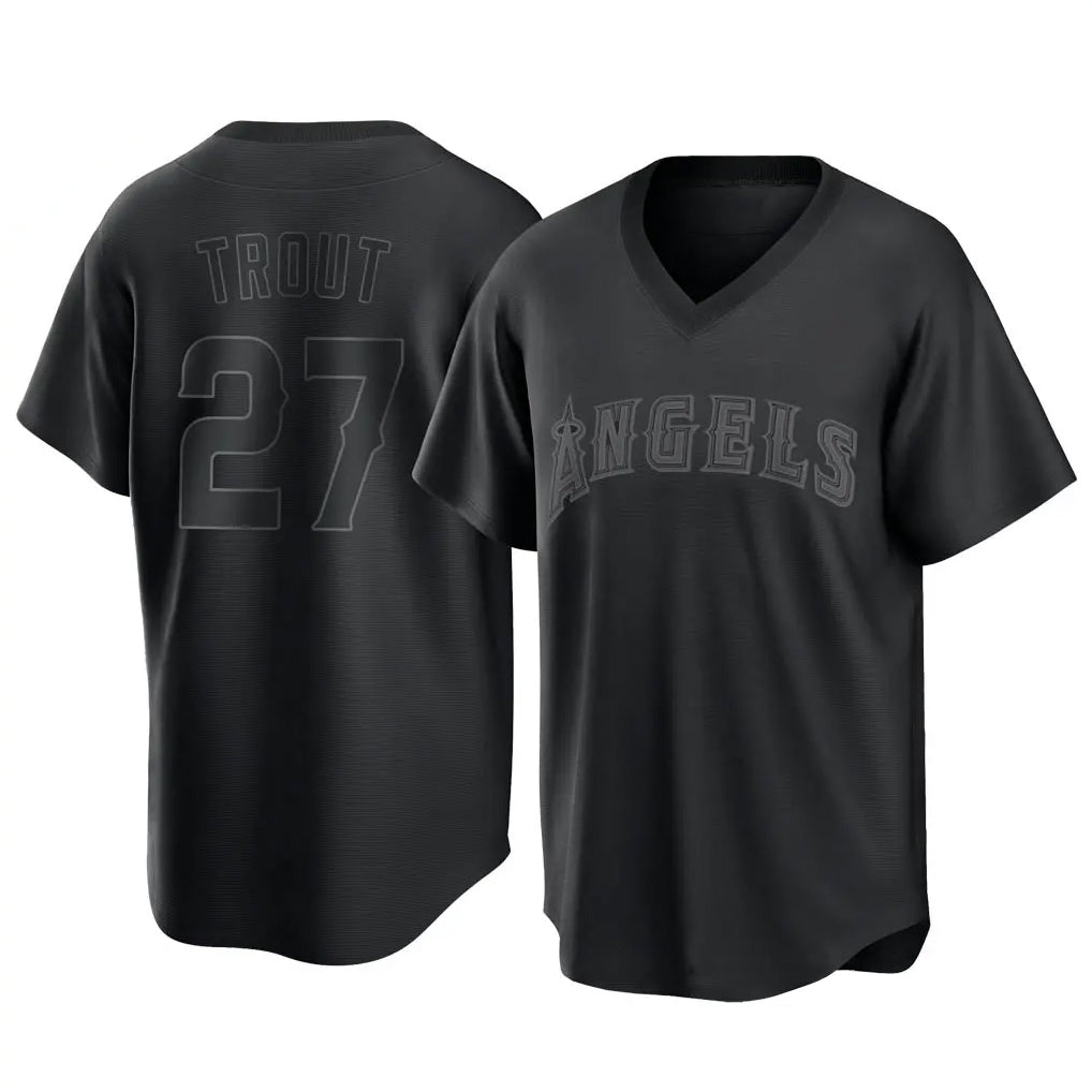 newshops LA.Angels #27 Mike Trout Player Black Pitch Fashion T-shirt Stitched Jerseys
