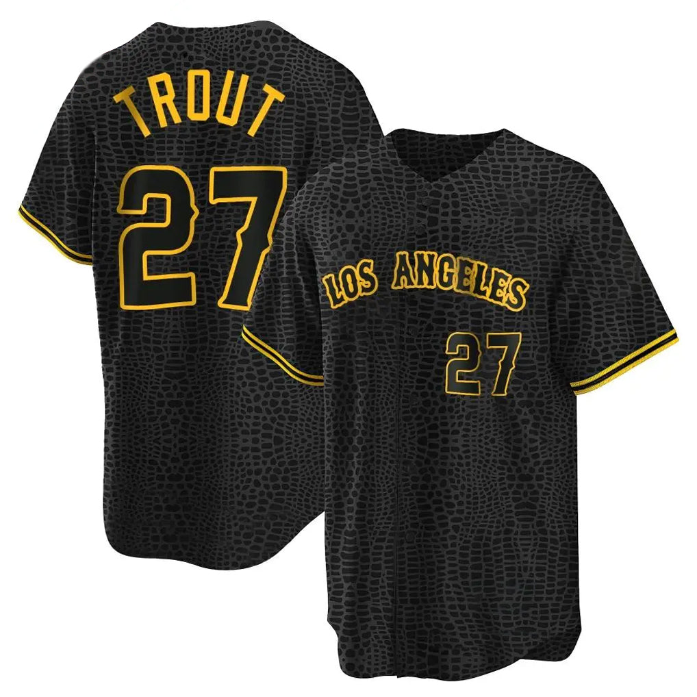 newshops LA.Angels #27 Mike Trout Player Black Snake Skin City Game Home Stitched Jerseys