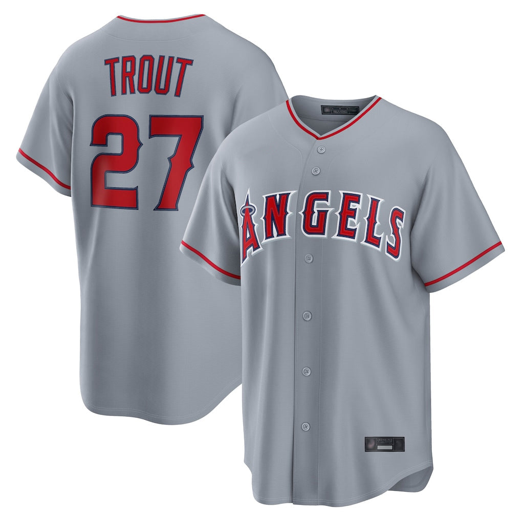 newshops LA.Angels #27 Mike Trout Player Gray Home Game Stitched Jerseys