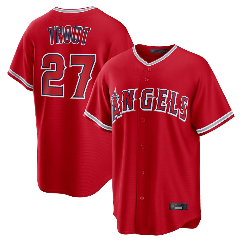 newshops LA.Angels #27 Mike Trout Player Red Home Game Stitched Jerseys