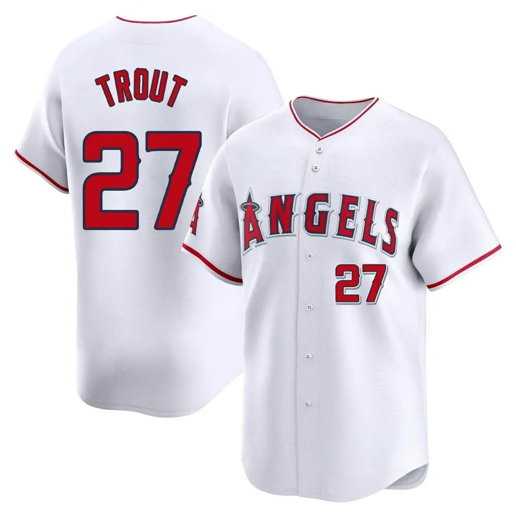 newshops LA.Angels #27 Mike Trout Player White Limited Home Stitched Jerseys
