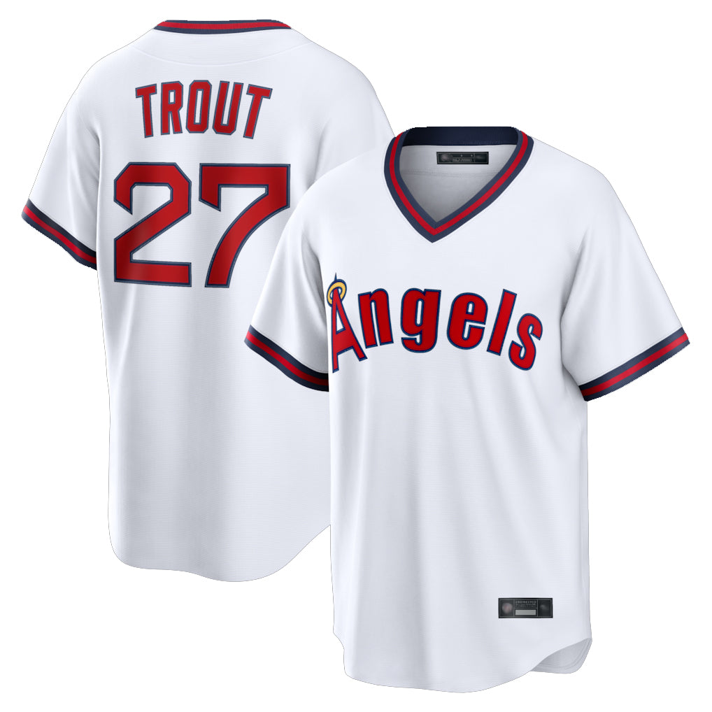 newshops LA.Angels #27 Mike Trout Player White T-shirt Home Game Stitched Jerseys