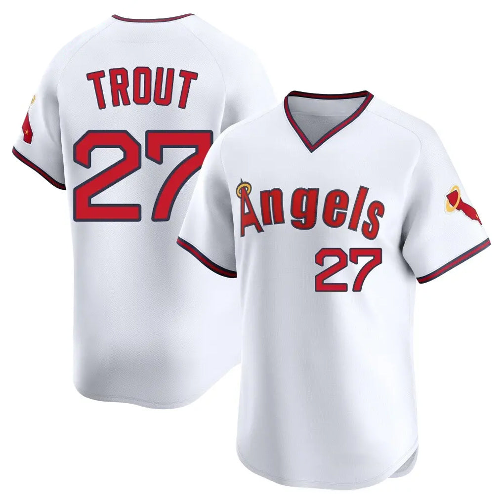 newshops LA.Angels #27 Mike Trout Player White T-shirt Home Limited Stitched Jerseys