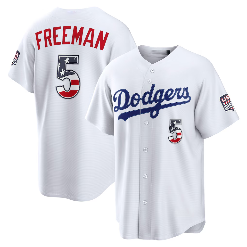 NEWSHOP LA.Dodgers #5 Freddie Freeman USA 250 Fourth of July Home Stadium Jersey - White