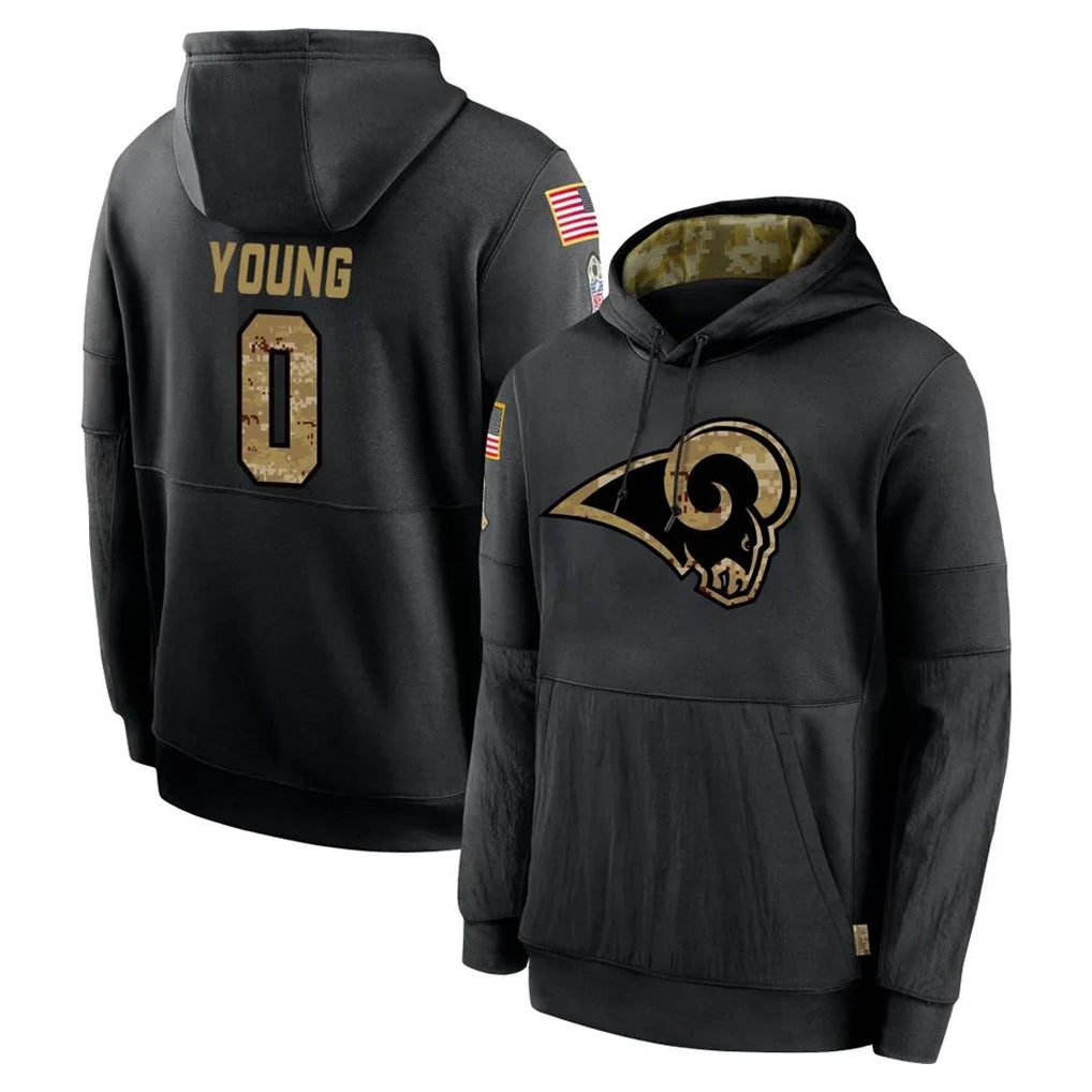 Newshops LA.Rams #0 Byron Young Player Black Salute to Service Hoodies Limited Game Stitched Jerseys