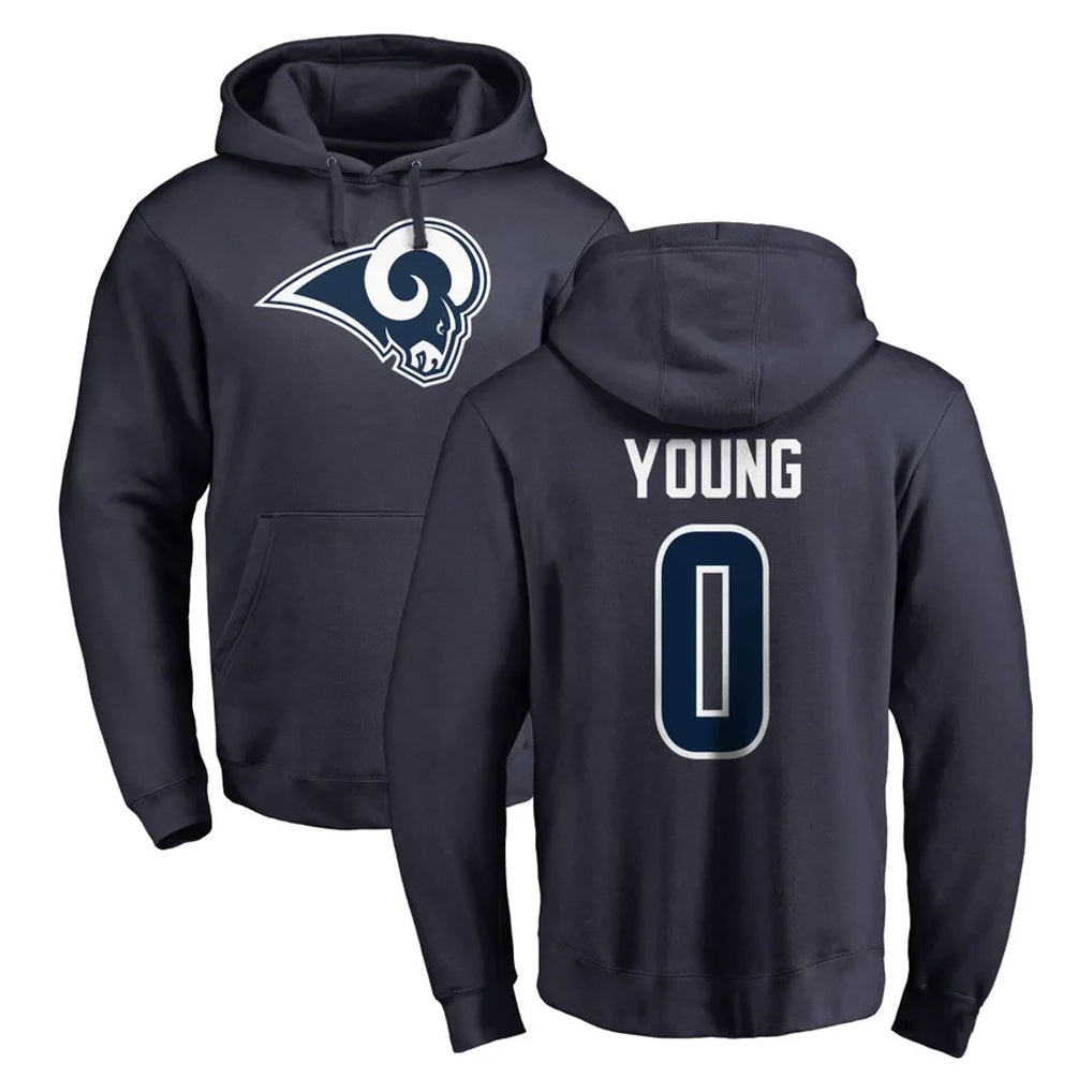 Newshops LA.Rams #0 Byron Young Player Navy Pullover Hoodie Limited Game Stitched Jerseys