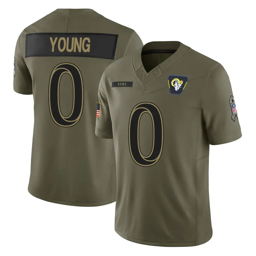 Newshops LA.Rams #0 Byron Young Player Olive 2025 Salute To Service Limited Game Stitched Jerseys