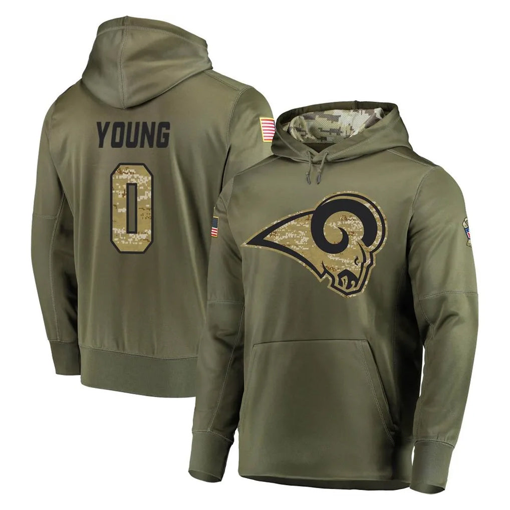 Newshops LA.Rams #0 Byron Young Player Olive Salute to Service Pullover Hoodies Home Game Stitched Jerseys
