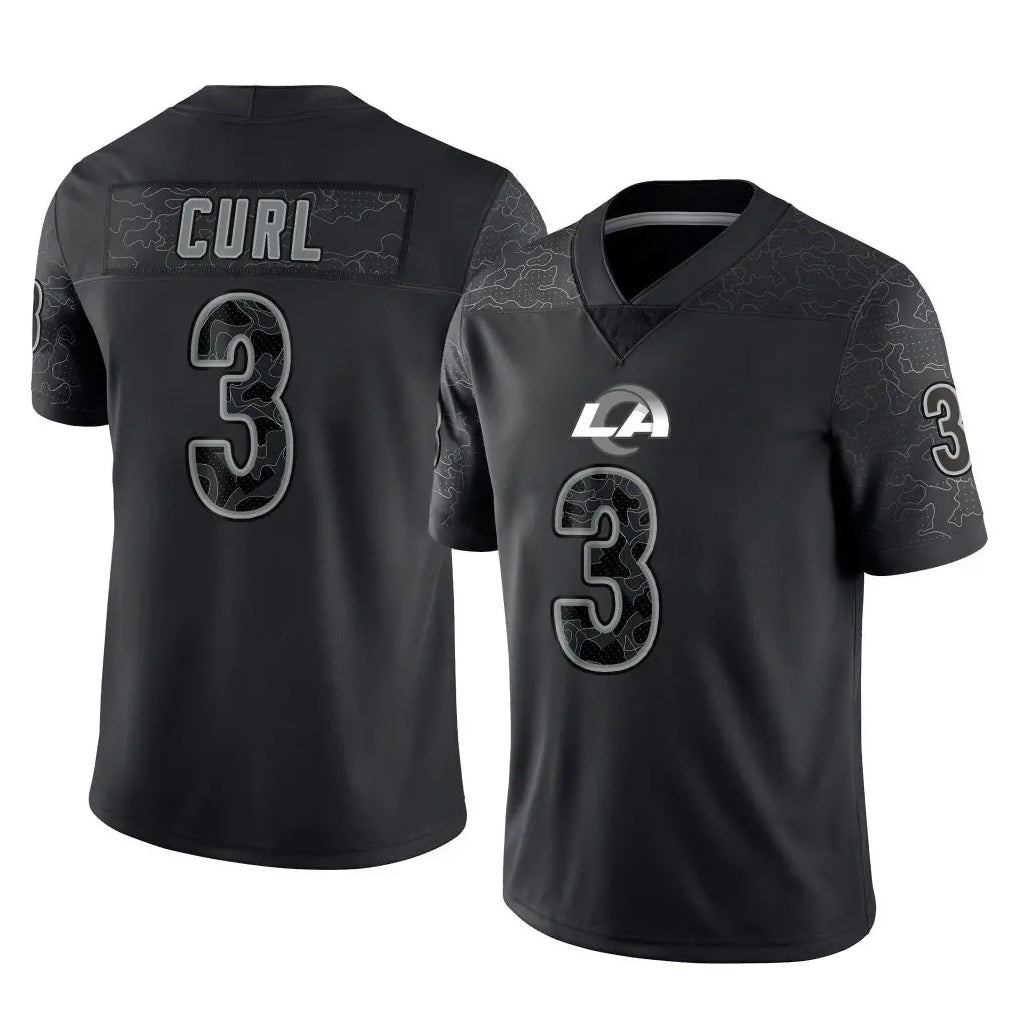 Newshops LA.Rams #3 Kam Curl Player Black Limited Reflective Home Game Stitched Jerseys