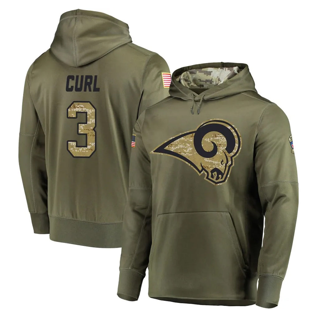 Newshops LA.Rams #3 Kam Curl Player Olive Salute to Service Pullover Hoodies Home Game Stitched Jerseys