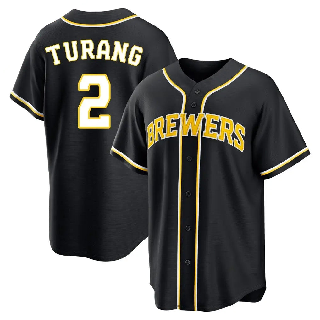 newshops M.Brewers #2 Brice Turang Player Black Fashion Out Home Game Stitched Jerseys