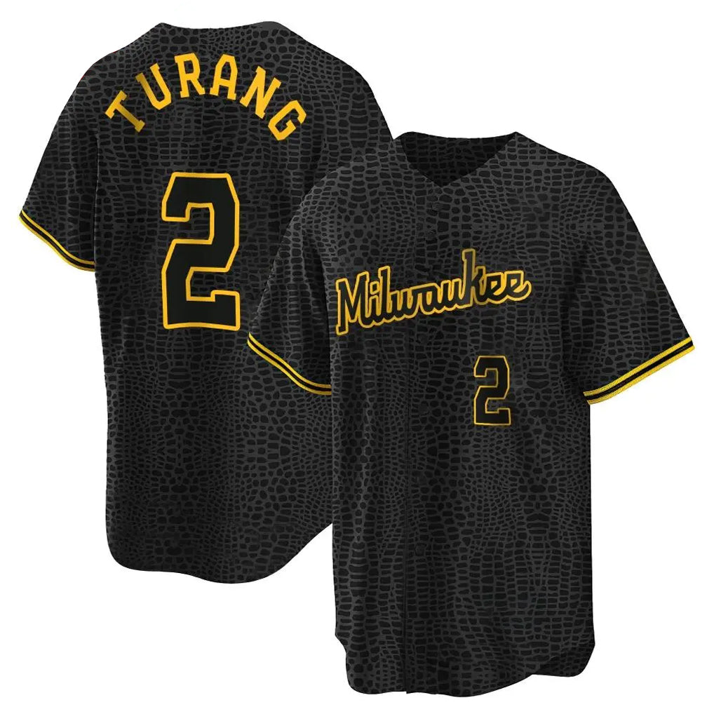 newshops M.Brewers #2 Brice Turang Player Black Snake Skin City Home Game Stitched Jerseys