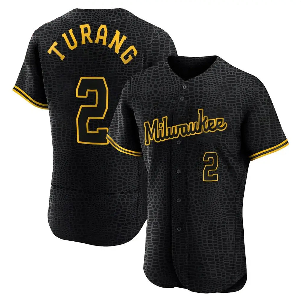 newshops M.Brewers #2 Brice Turang Player Black Snake Skin City Home Limited Elite Stitched Jerseys