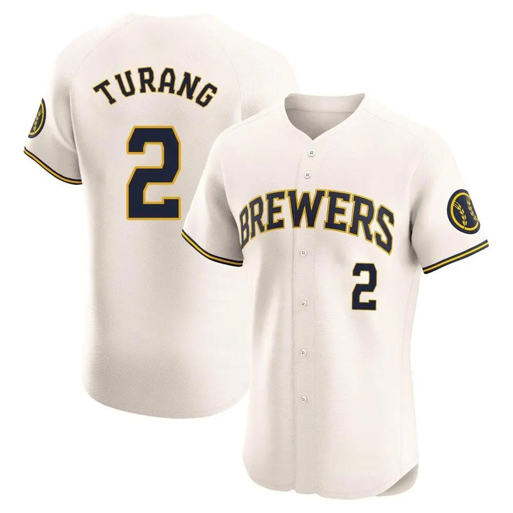 newshops M.Brewers #2 Brice Turang Player Cream Home Limited Elite Stitched Jerseys
