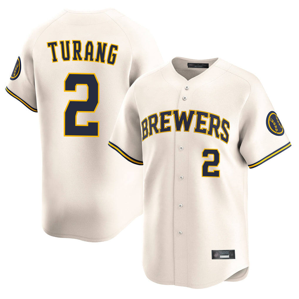 newshops M.Brewers #2 Brice Turang Player Cream Home Limited Game Stitched Jerseys