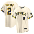 newshops M.Brewers #2 Brice Turang Player Cream Home Limited Stitched Jerseys