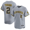 newshops M.Brewers #2 Brice Turang Player Gray Home Limited Stitched Jerseys