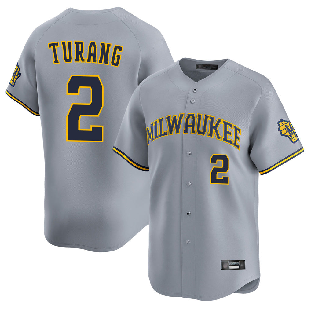 newshops M.Brewers #2 Brice Turang Player Gray Home Limited Stitched Jerseys