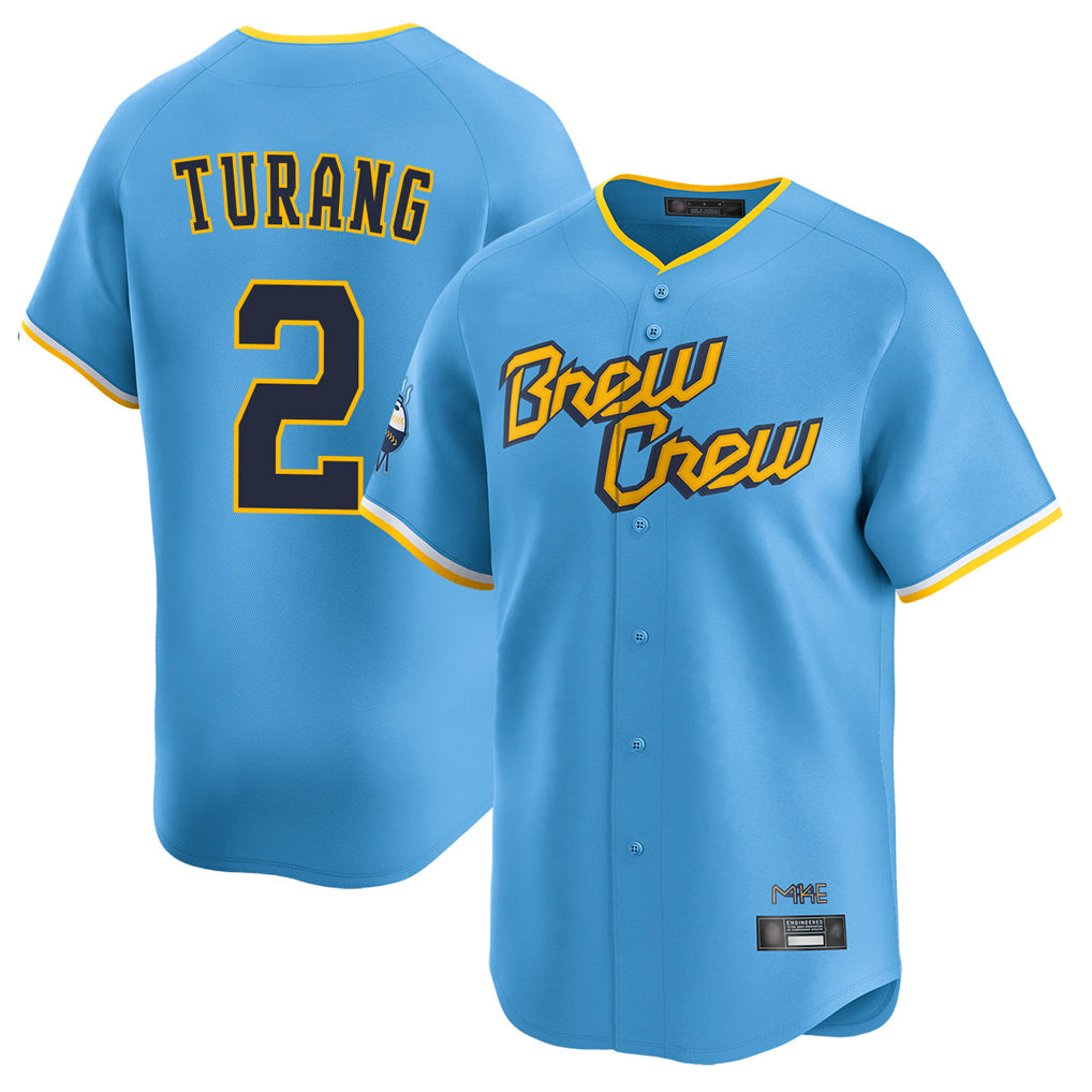 newshops M.Brewers #2 Brice Turang Player Light Blue City Connect Home Limited Stitched Jerseys