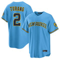 newshops M.Brewers #2 Brice Turang Player Light Blue Road Stadium Game Stitched Jerseys