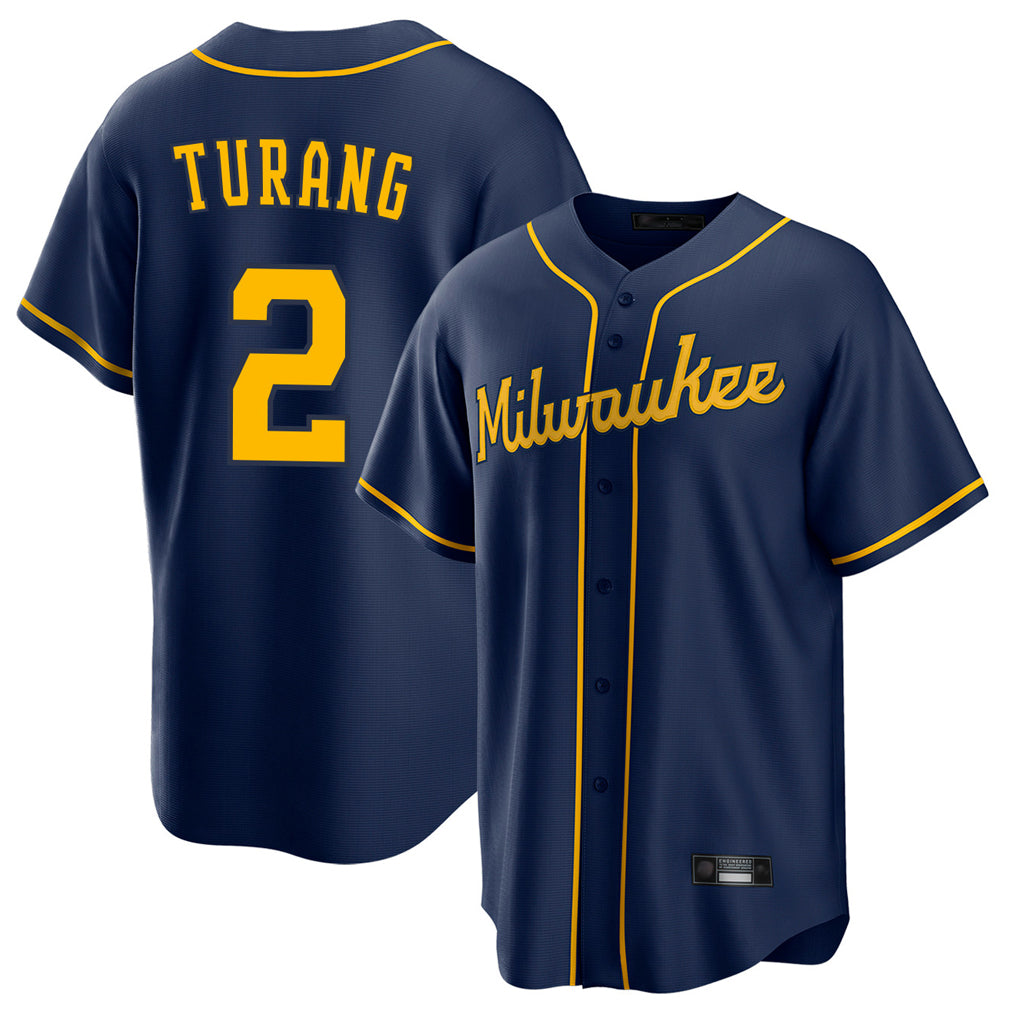 newshops M.Brewers #2 Brice Turang Player Navy Home Game Stitched Jerseys