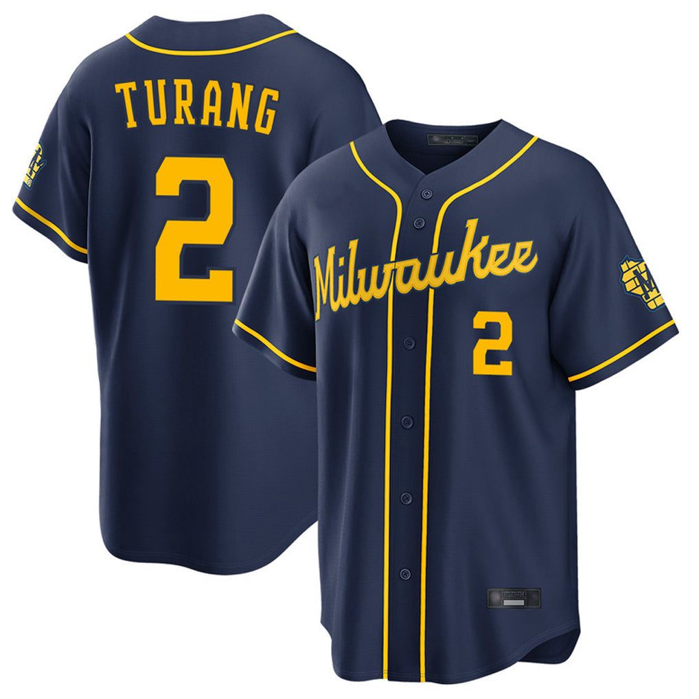 newshops M.Brewers #2 Brice Turang Player Navy Home Stadium Game Stitched Jerseys