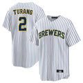 newshops M.Brewers #2 Brice Turang Player White Stripes Home Game Stitched Jerseys