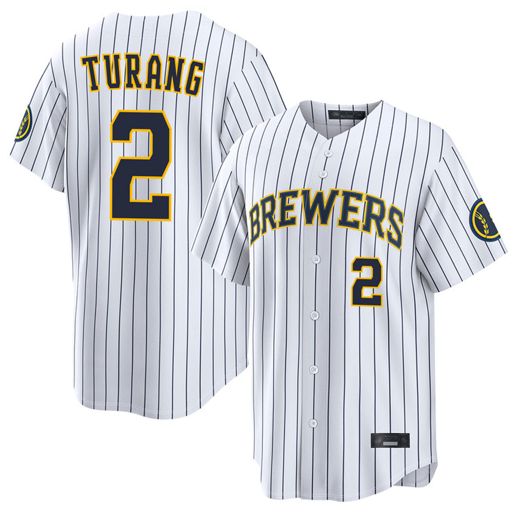 newshops M.Brewers #2 Brice Turang Player White Stripes Home Limited Game Stitched Jerseys