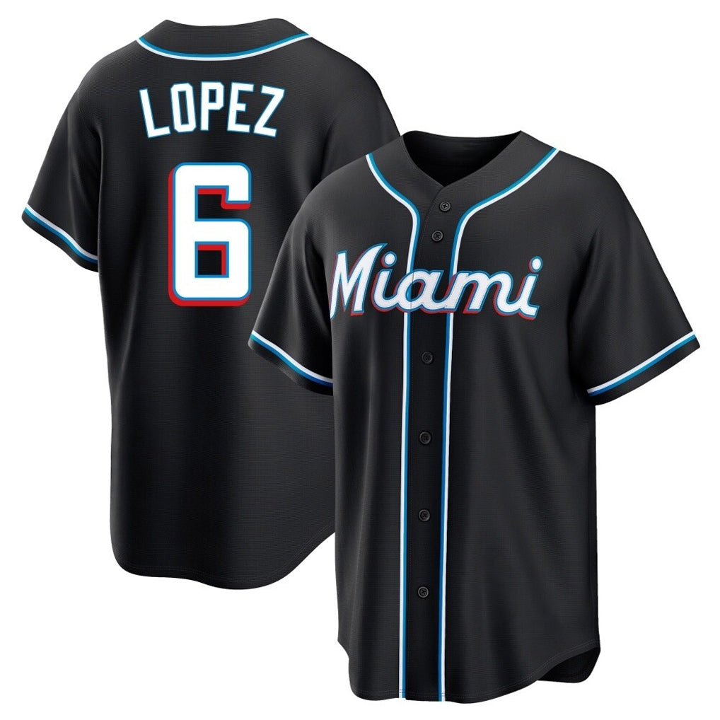 newshops M.Marlins #6 Otto Lopez Player Black Fashion Out Home Game Stitched Jerseys