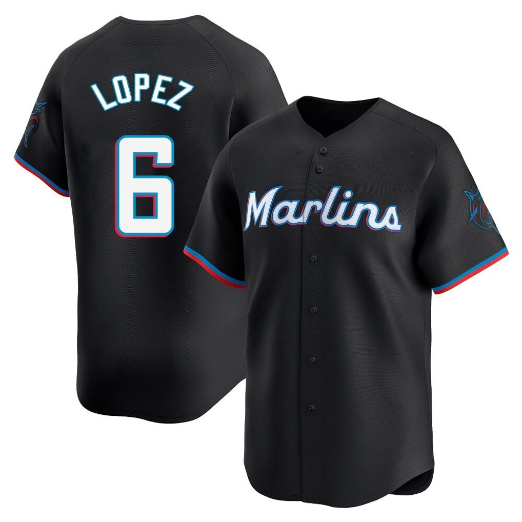 newshops M.Marlins #6 Otto Lopez Player Black  Home Limited Stitched Jerseys