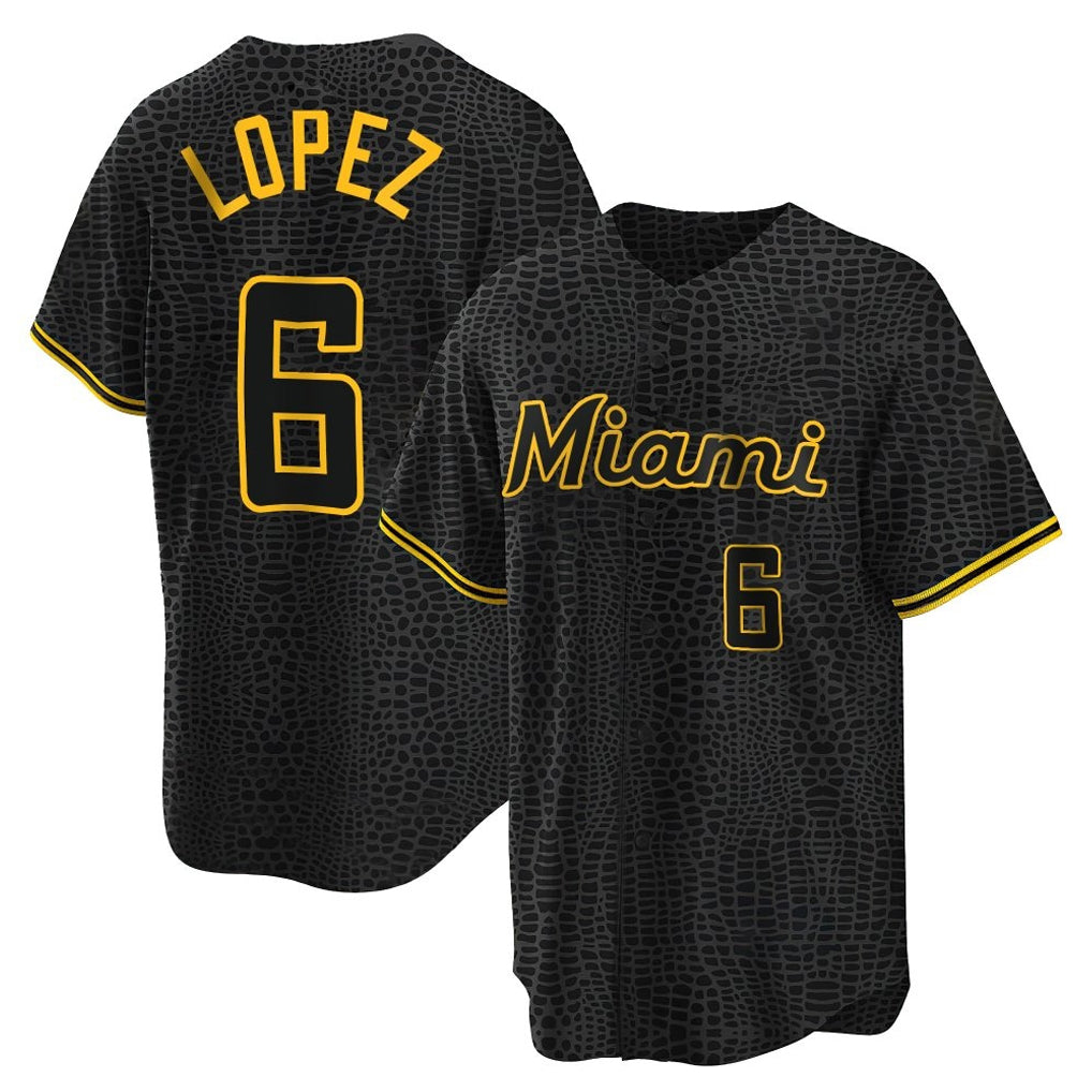 newshops M.Marlins #6 Otto Lopez Player Black Snake Skin City Home Game Stitched Jerseys
