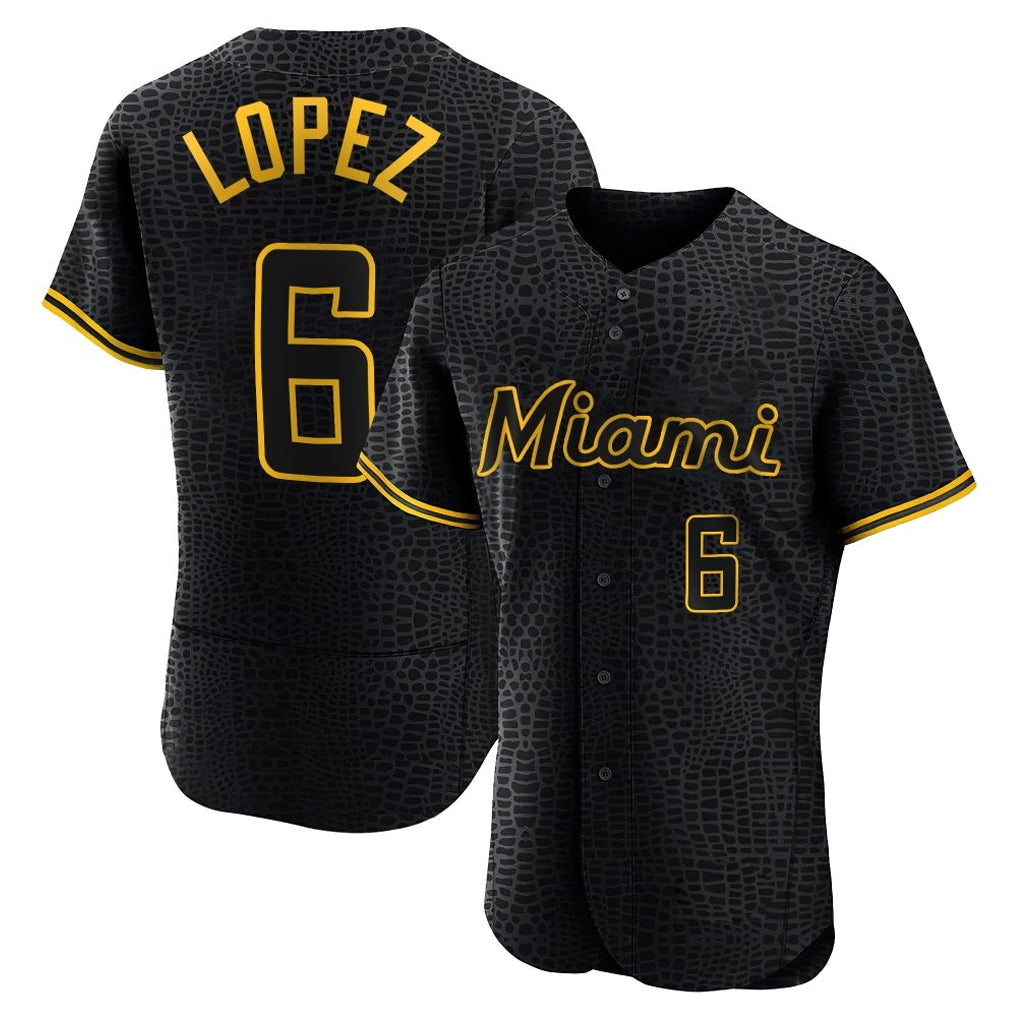 newshops M.Marlins #6 Otto Lopez Player Black Snake Skin City Home Limited Elite Stitched Jerseys