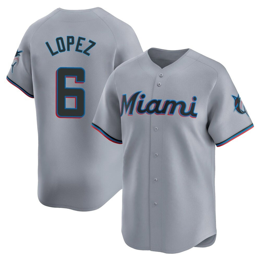 newshops M.Marlins #6 Otto Lopez Player Gray Home Limited Stitched Jerseys