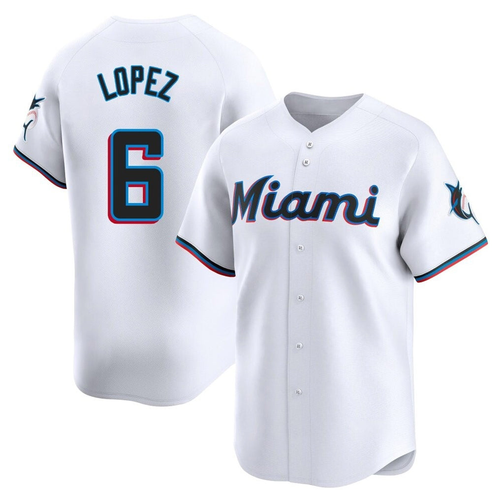 newshops M.Marlins #6 Otto Lopez Player White  Home Limited Stitched Jerseys